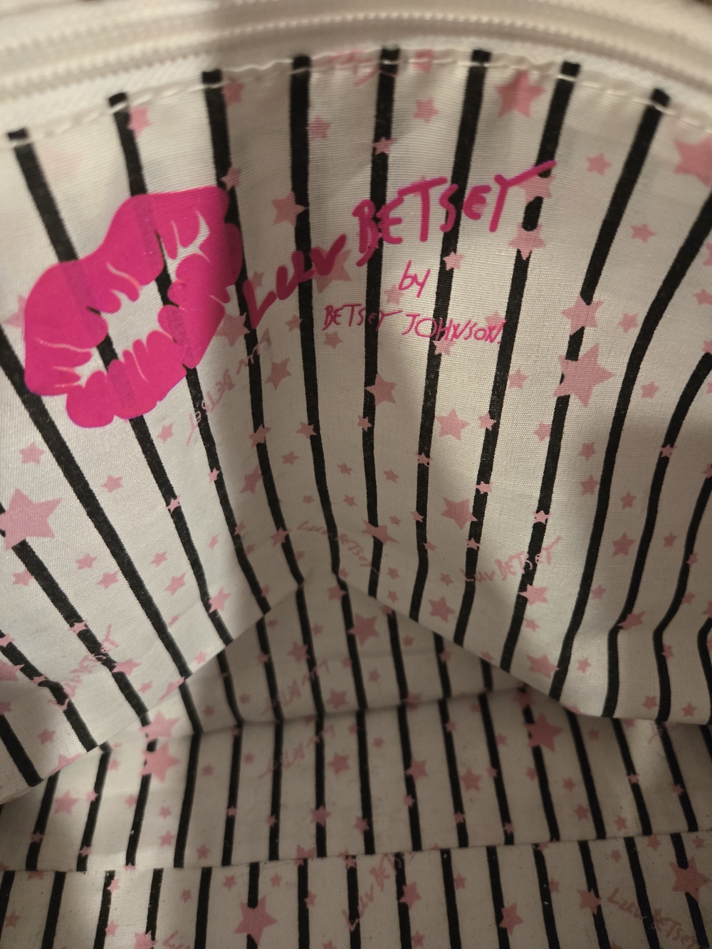 Betsey Johnson Butterfly Floral Stripe Tote with Black Trim - Picture 5 of 9